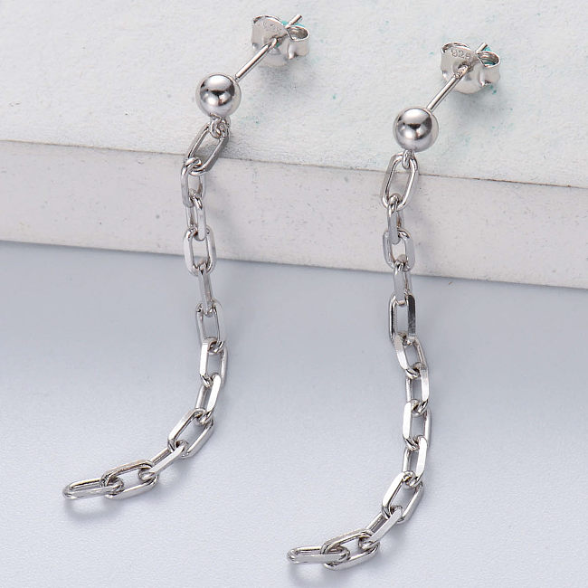 925 Sterling Silver  Oval Link Chain Drop Earrings Long Link Chain Drop Earrings