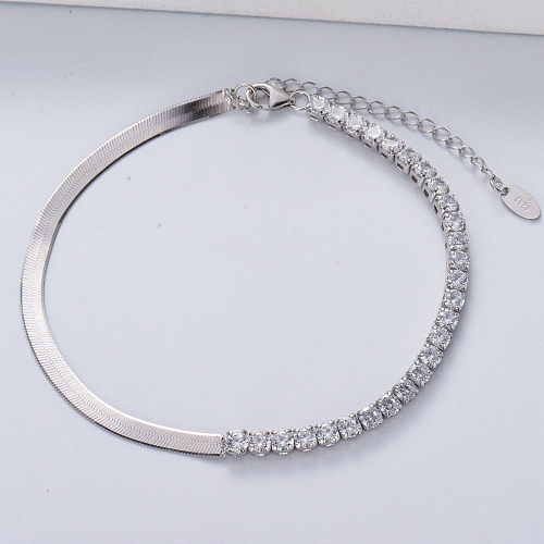 Nova pulseira de corrente de cobra de prata esterlina 925 banhada a ródio banhada a ródio para tênis nova