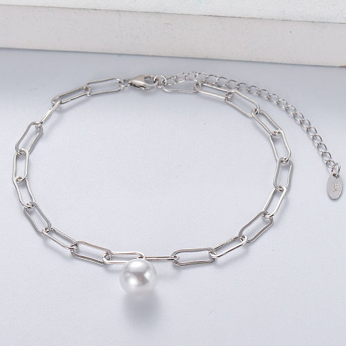 Bracelets de chaîne de lien d'amitié en gros 925 bracelet de perle personnalisé pour femme en argent sterling
