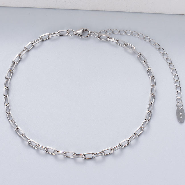 925 Sterling Silver Bohemian Jewelry Rectangle Chain Link Bracelet