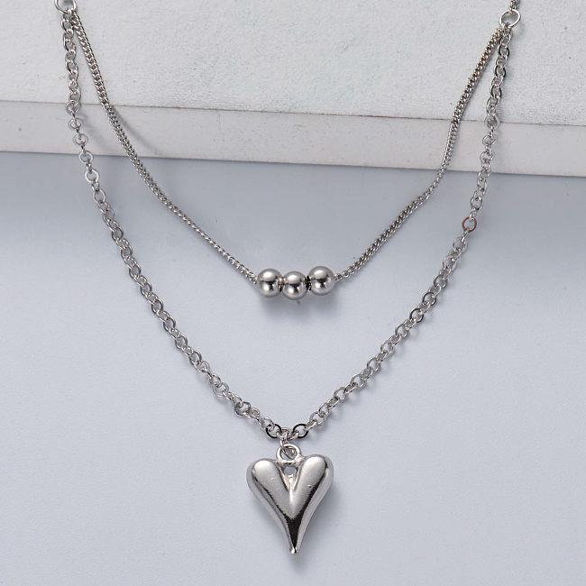 colar de pingente em forma de coração 925 prata esterlina atacado para casamento
