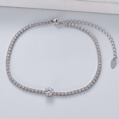 925 prata esterlina ajustável tênis cristal CZ pulseira de charme para joias femininas