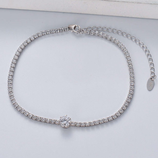 Bracelet à breloques CZ en cristal de tennis réglable en argent sterling 925 pour bijoux pour femmes