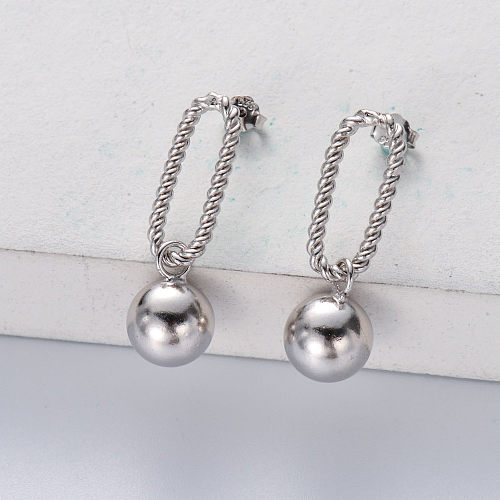 Brincos de prata esterlina 925 torcidos brincos de bola geométrica oval para mulheres