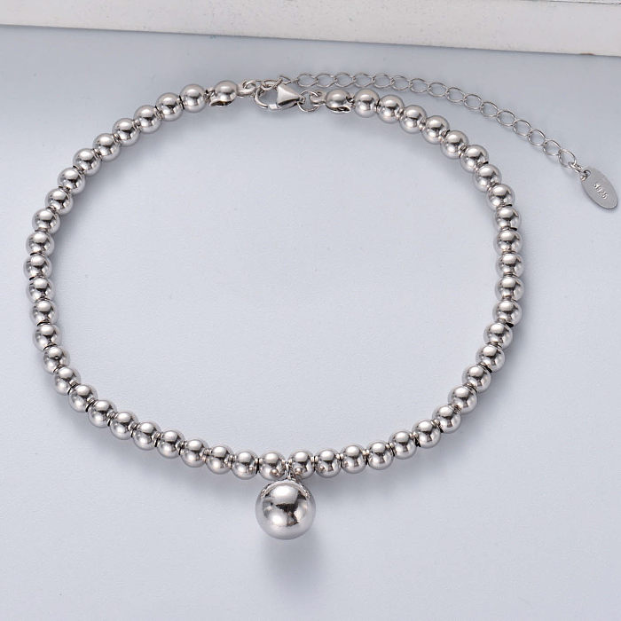 Dernière conception plaqué or 925 argent sterling pendentif boule bracelets de chaîne de perles