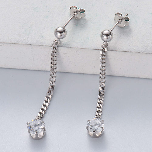 Hot selling high quality 925 Sterling Silver cubic zirconia long chain earrings
