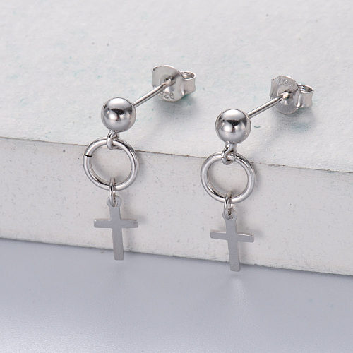 Hot selling high quality 925 Sterling Silver cross silver drop earrings