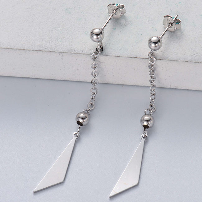 925 Sterling Silver Tassel Dangle Earrings Triangle Long Chain Earrings For Women