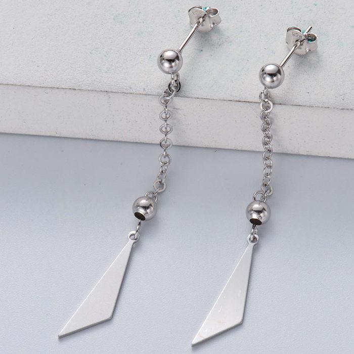 Brincos pendentes de borla de prata esterlina 925 triângulo brincos de corrente longa para mulheres