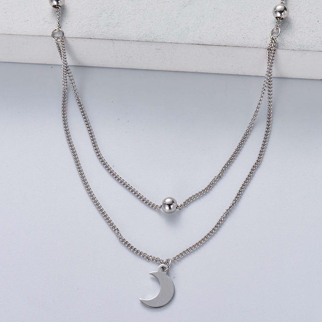 colar de pingente em forma de lua 925 prata esterlina atacado para casamento