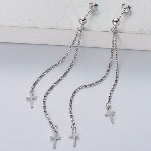 Wholesale 925 Sterling Silver Cross Earrings Long Chain Women Earrings