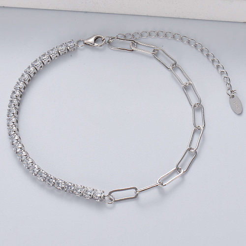 fashion sterling silver 925 jewelry link chain adjustable bracelet zircon tennis bracelet