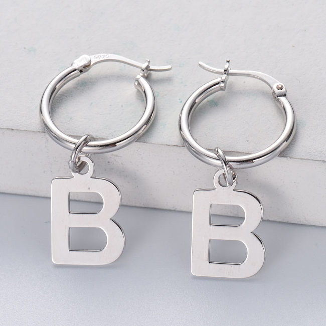 customized 925 sterling silver hoop earring dainty letter jewelry