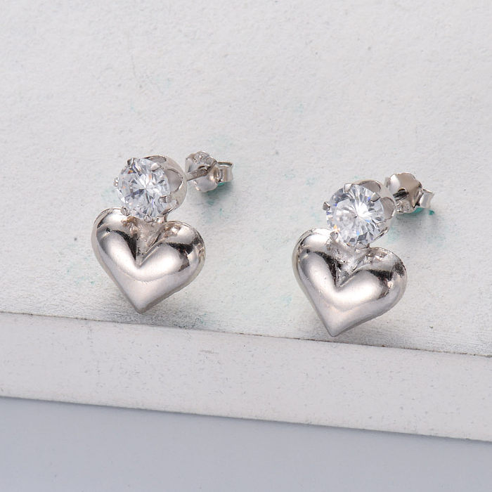 925 Sterling Silver Heart Earrings Stud Cubic Zirconia Women Earrings