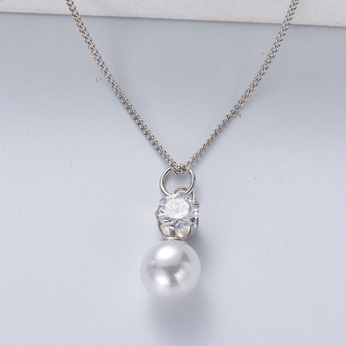 Collier en argent sterling 925 avec pendentif perle pour femme