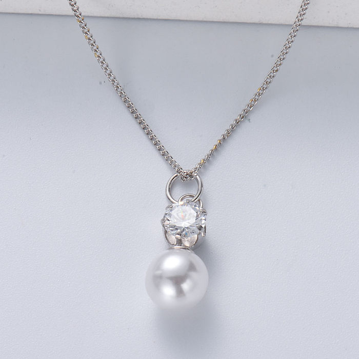 Collar de plata de ley 925 con colgante de perla para mujer.