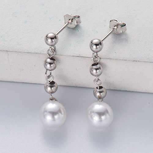 925 Sterling Silver Earrings with Pearl Long Silver Stud Earrings