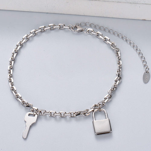 Fashion lock key dangle charm bracelets 2022 sterling 925 silver bangle adjustable
