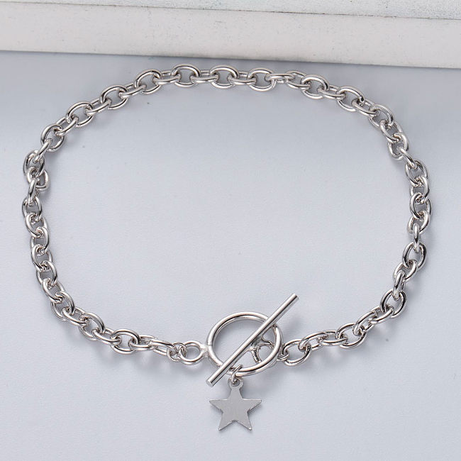 Jóias da moda 925 prata esterlina estrela berloque elo com corrente pulseira para mulheres