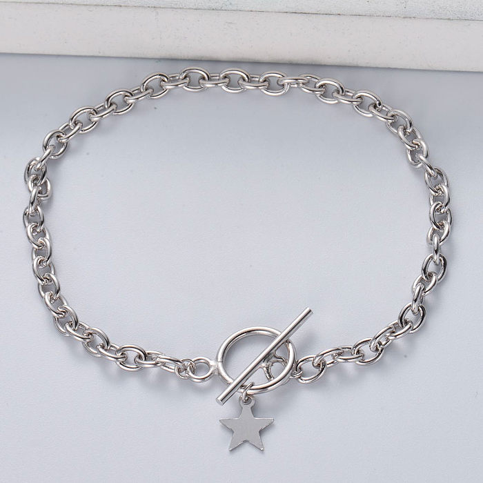 Jóias da moda 925 prata esterlina estrela berloque elo com corrente pulseira para mulheres