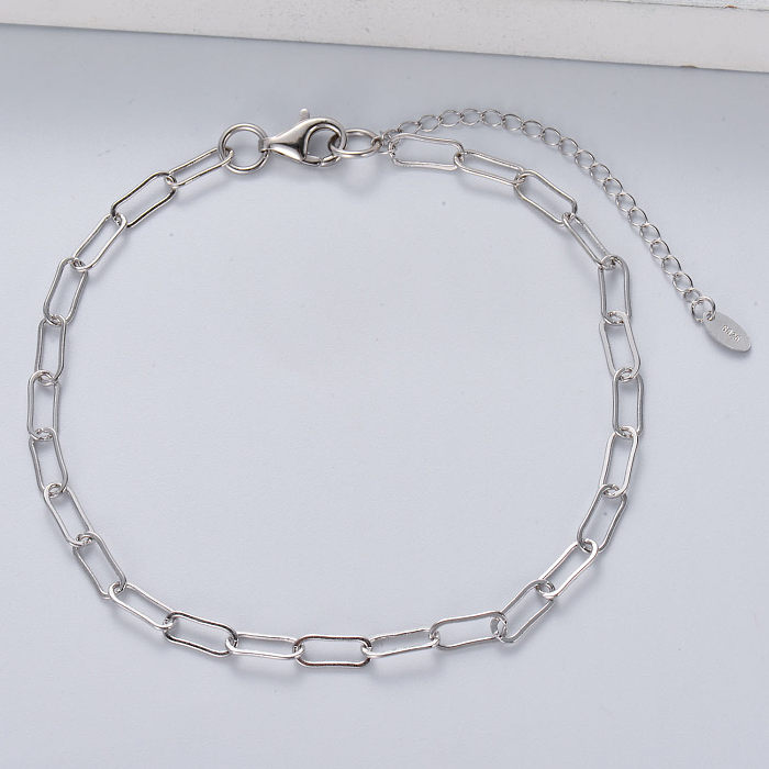 2022 pulseira personalizada para mulheres ajustável corrente de elo oval 925 pulseira de prata esterlina