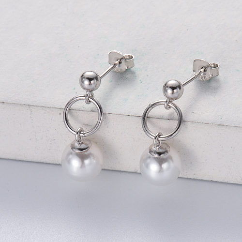 Pendientes de perlas de joyería al por mayor, pendientes de círculo redondo de plata 925 delicados para mujer