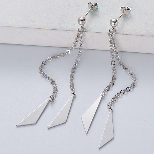 Hot Selling High Quality 925 Sterling Silver Triangle Long Chain Earrings