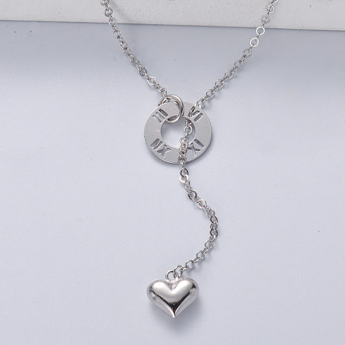 Corrente de colar de prata esterlina 925 pingente em forma de coração sólido atacado para casamento