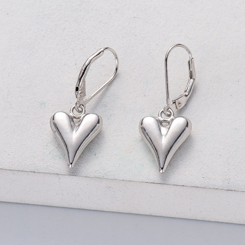 French Buckle Solid 925 Silver Heart Jewelry Drop Earrings