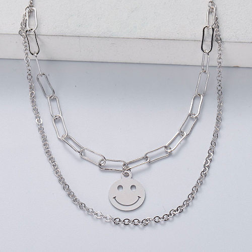 pingente de metal em forma de sorriso colar de prata esterlina 925 de casamento