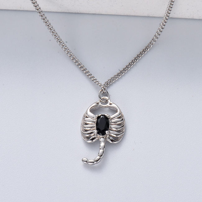 minimalist 925 silver with natural color escorpion pendant necklace