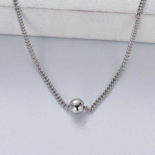 minimalista moderno em prata 925 com cor natural com colar de pingente de bola