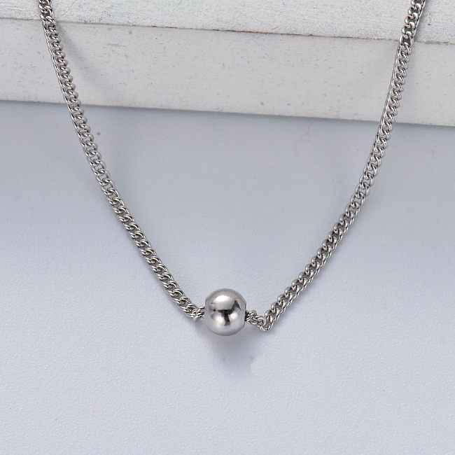 minimaliste à la mode en argent 925 avec une couleur naturelle avec un collier pendentif boule