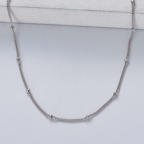 colar feminino clássico em prata 925 com cor natural