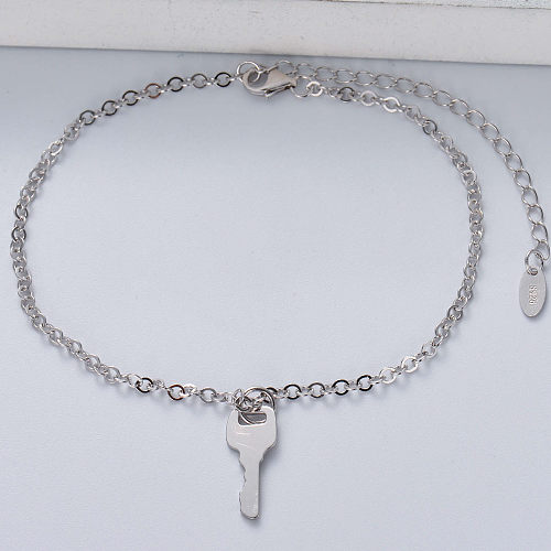 trendy 925 silver with key pendant women bracelt