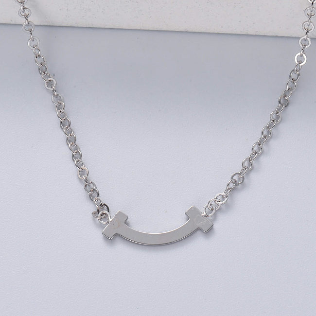minimalist 925 silver with natural color bone pendant necklace