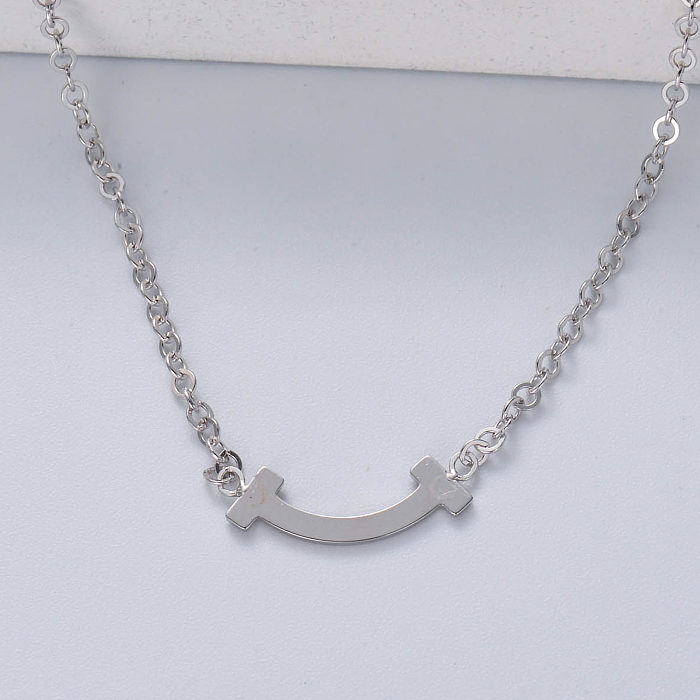 minimalist 925 silver with natural color bone pendant necklace