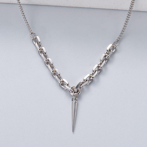 colar feminino minimalista em prata 925 com pingente de cone de cor natural