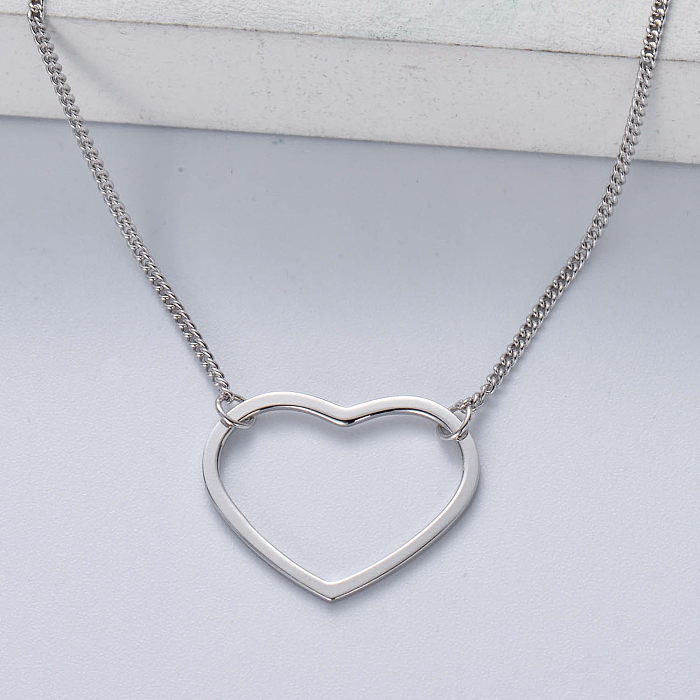 colar de pingente de coração grande de prata 925 na moda com cor natural