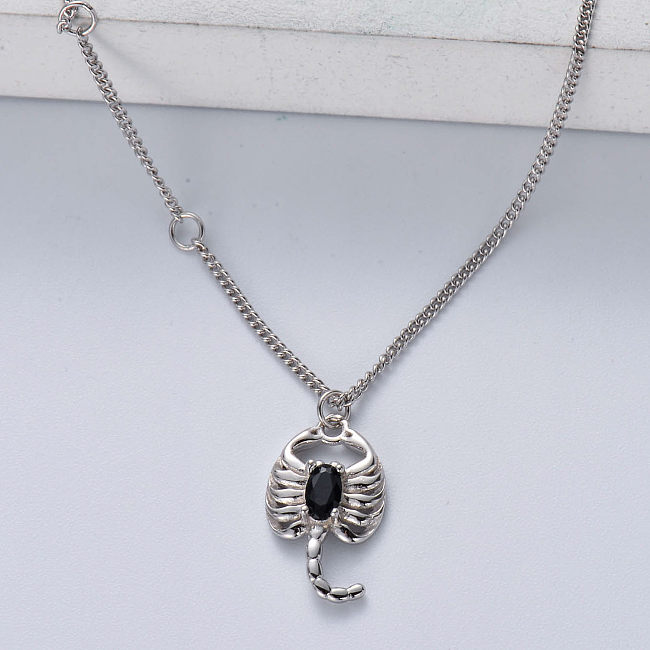 asymmetric 925 silver with natural color escorpion pendant necklace