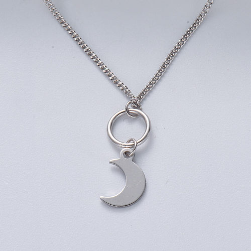 collier minimaliste en argent 925 avec pendentif lune de couleur naturelle
