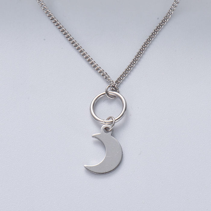 colar de pingente de lua em prata 925 minimalista com cor natural