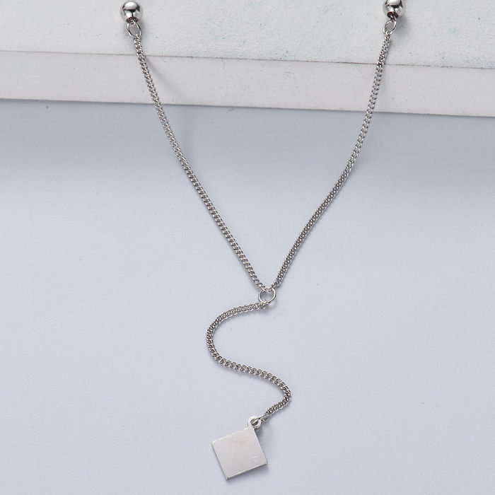 trendy 925 silver natural color square pendant necklace