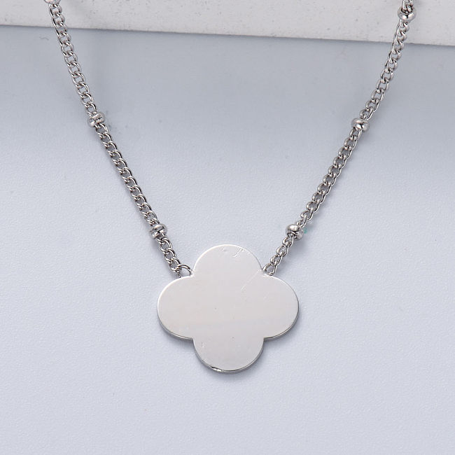 Collier pendentif minimaliste en argent 925 tendance avec fleur de couleur naturelle