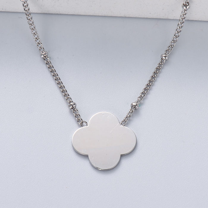 collar minimalista de plata 925 de moda con colgante de flor de color natural