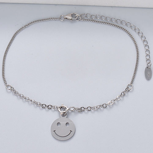 trendy 925 silver natural color with smile face pendant bracelt