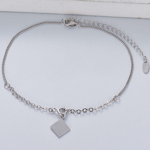argent 925 minimaliste avec pendentif carré bracelet classique