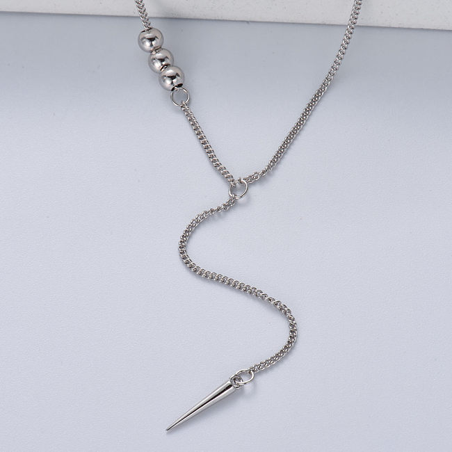 asymmetric 925 silver with natural color  with cone pendant necklace