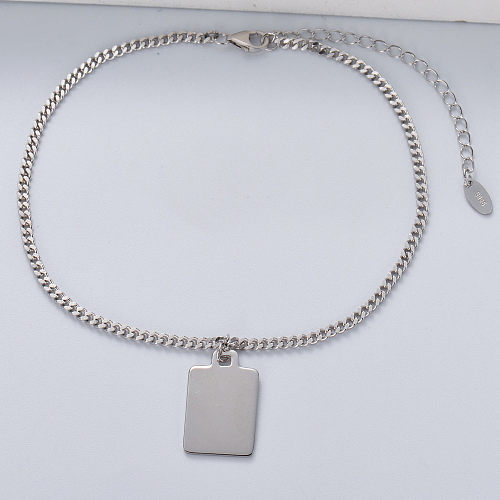 cor natural prata 925 na moda com pulseira de pingente retangular