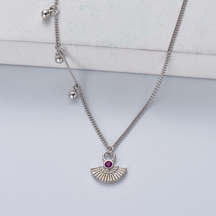 asymmetric 925 silver with natural color folding fan pendant necklace